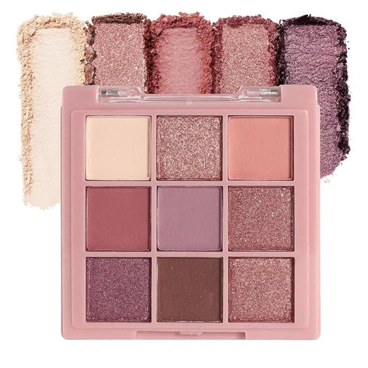 9 Colors Colorful Eyeshadow Palette Makeup,Rose Gold Brown Purple Nude Matte Shimmer Neutral Eye Shadow Powder Palette,Highly Pigmented Naturing-Looking Long Lasting Waterproof