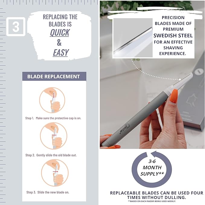 Dermaplaning Refill Blades - 3 Count, Compatible with Gentlewoman’s Face Razors, Smooth and Gentle Exfoliating Facial Razor for Women, Premium Peach Fuzz Removal