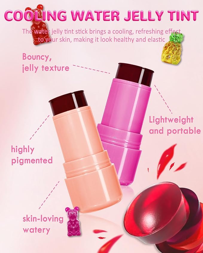 Makeup Jelly Tint,Cooling Water Jelly Tint Pink Blush Lip Stains-01
