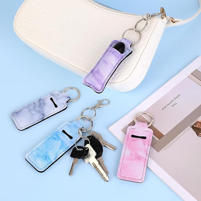 4Pcs Chapstick Holder Keychain, Lip Balm Blue)