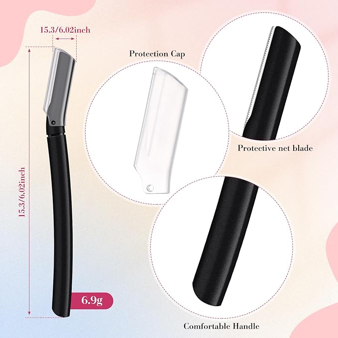 Lasnten 6Pcs Dermaplane Razor Eyebrow Facial Razor for Women Men Single Blade Multipurpose Eyebrow Trimmer Skin Hair Removal Shaver Face Razor Dermaplaning Exfoliating Tool Include Blade Cover(Black)