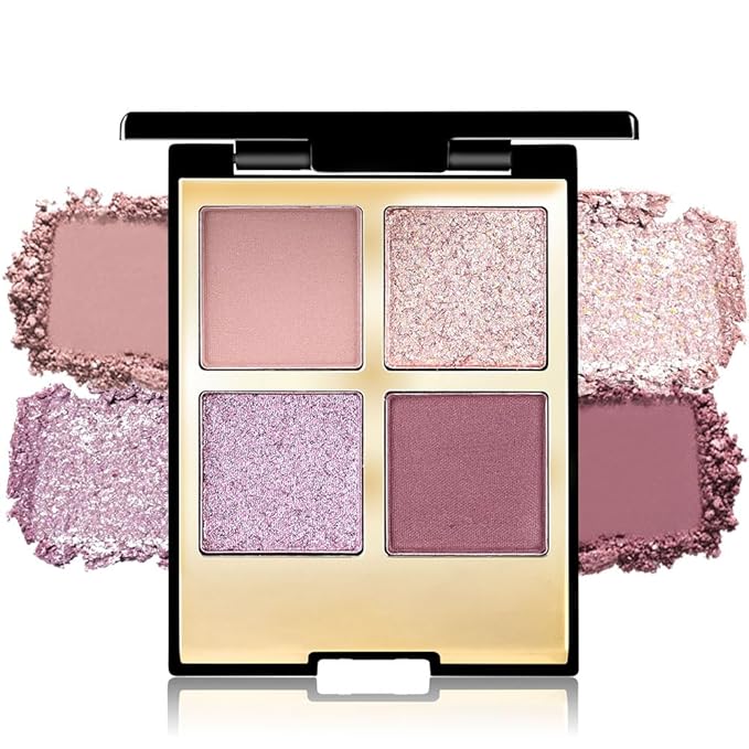 4 Colors Eyeshadow Makeup Palette,Nude Pink Purple Highly Pigmented Natural Neutral Nude Eye Shadow Palette with Mirror,Long Lasting Naturing-Looking,Waterproof,Blendable,Travel Size