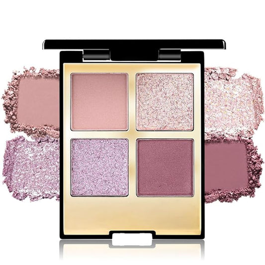 4 Colors Eyeshadow Makeup Palette,Nude Pink Purple Highly Pigmented Natural Neutral Nude Eye Shadow Palette with Mirror,Long Lasting Naturing-Looking,Waterproof,Blendable,Travel Size