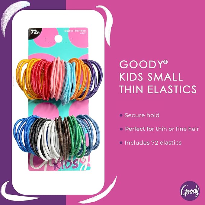 Goody Girls Ouchless Elastic Hair Tie - 72 Count 2MM, Assorted Bright and Pastel Colors - Perfect for Fine to Medium, Curly Hair - Pain Free Hair Accessories for Children, Girls and Boys