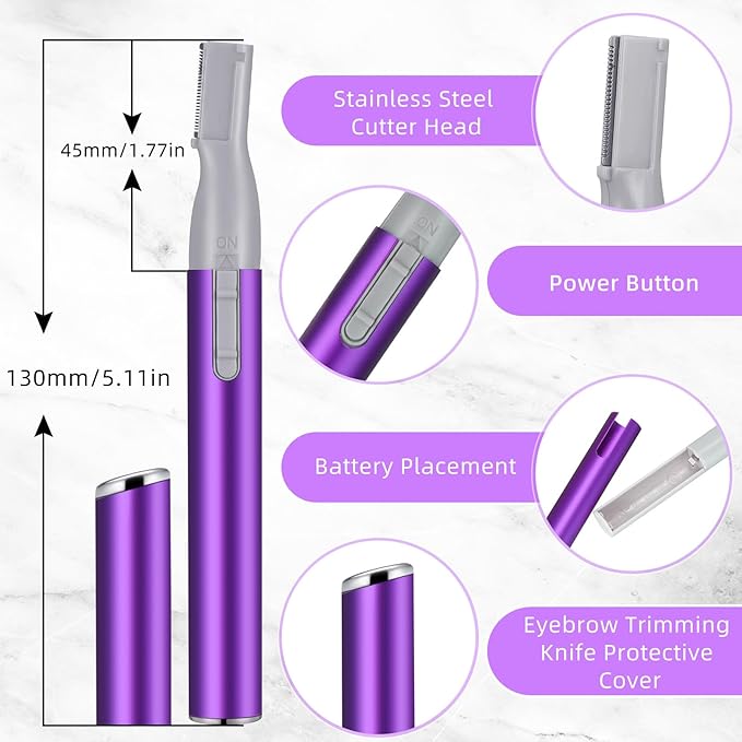 Chumia 2 Pcs Electric Eyebrow Trimmer Women Precision Face Razors Mini Shaver with Comb Christmas Women Gift Battery Operated Personal Epilator for Face Neck Fuzz Lips Leg(Sky Blue, Purple)