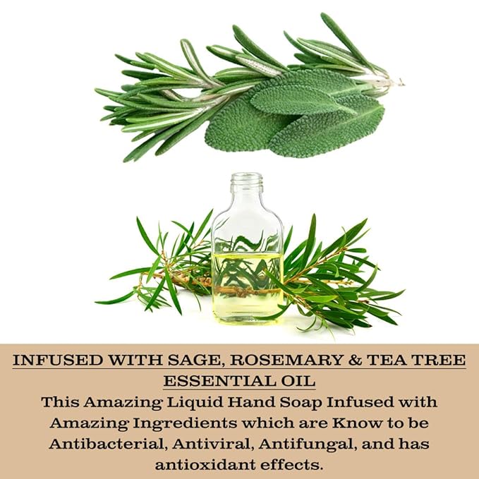 Olivia Care Antibacterial Hand Soap - Infused with Sage & Tea Tree Oil & Lavender Thyme Fragrance, Cleansing, Germ-Fighting, Moisturizing Hand Wash for Kitchen & Bathroom - 18.5 fl oz