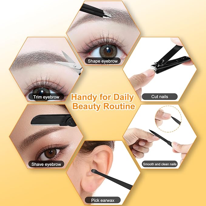 Yougai Tweezers Set,9 Pcs Professional Stainless Steel Tweezer Kit-Great Precision Eyebrow Tweezers for Ingrown Facial Hair with Leather Travel Case as Stocking Stuffing Gifts