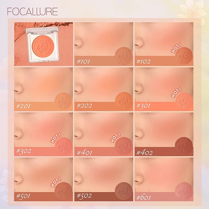 FOCALLURE Powder Palette Blush, Matte Mineral Blush Powder, Blendable, #601