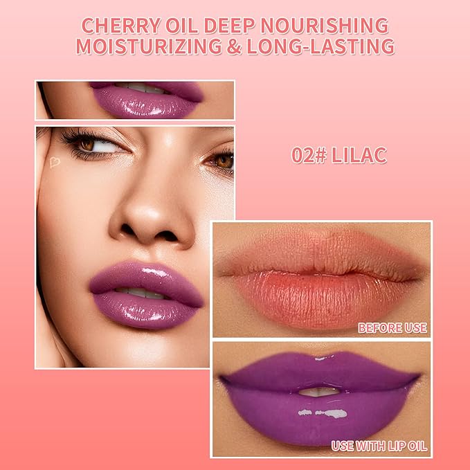 Hydrating Lip Glow Oil Long-Lasting Nourishing Lip Gloss Moisturizing Non-Sticky Plumping Lip Stain Tinted Cherry Oil Lip Care (Lilac)