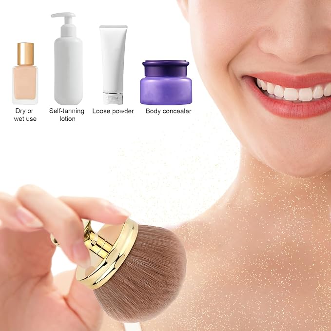 Large Self Tanning Brush, Oval Body Makeup Tan Brush with Wide Brush Head Self Tanner Brush Applicator Sunscreen Brush for Makeup Legs Arms Face Body (Gold)