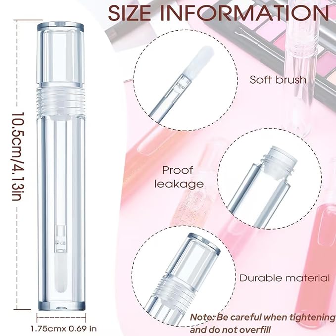 Hsei 100 Pcs Clear Lip Gloss Tubes 5 ml Empty Bulk Wand Balm Containers With Lids Cosmetic Bottles With Rubber Stoppers for Eyelash Growth Liquid DIY Makeup Girls