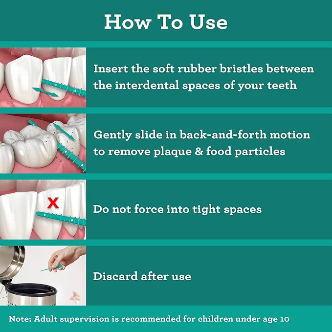 GuruNanda Interdental Picks (Pack of 100), Super Soft & Flexible Rubber Bristles, Dental Floss Picks to Remove Food Debris, Plaque & Go Gentle on Gums