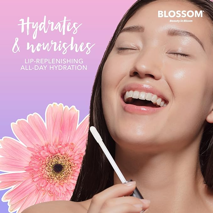 Blossom Moisturizing and Hydrating Shimmer Sparkle Lip Oil with Olive Oil + Grape Seed Oil, Infused with Real Flowers, 3g, Watermelon