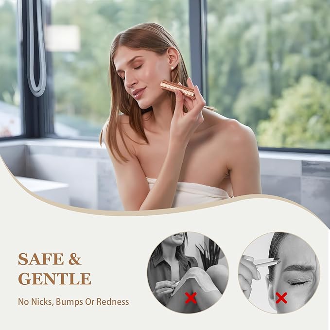 Facial Hair Removal for Women, Rechargeable Hair Removal Device, Painless Face Electric Razor/Shaver for Lip, Arms, Face, Peach Fuzz (Gold)