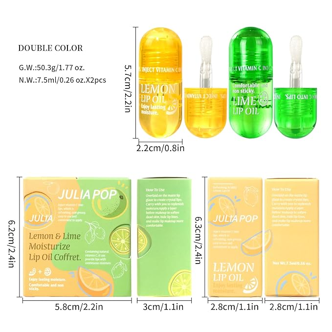 Hydrating Lip Oil Pack, 2 Pack Clear Fruit Extract Lip Oil Set or Lip Color and Shine, Dry Lip's Moisturizing Hydrating and Nourishing Clear Tinted Lip Gloss Set