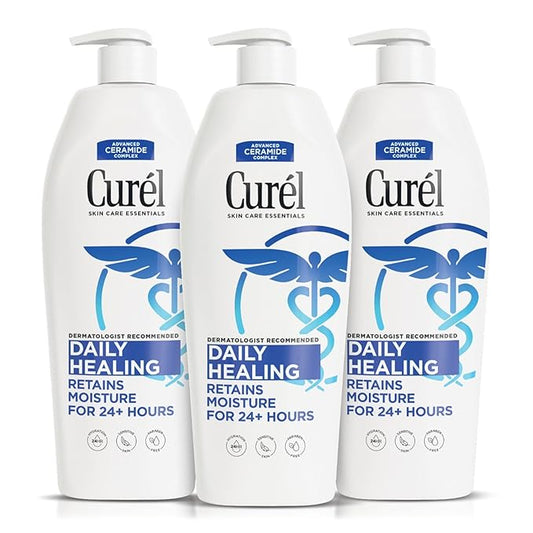 Curel Daily Healing Body Lotion for Dry Skin, Hydrating Body Lotion with Advanced Ceramides Complex, Dermatologist Recommended, 13 Oz, Pack of 3