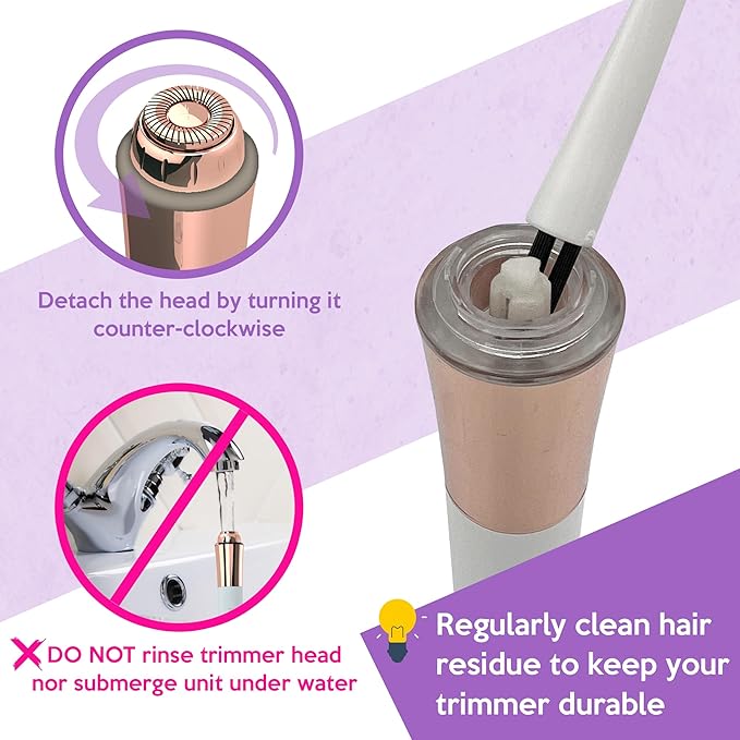 Mini Portable Facial Hair, Lips and Chin Remover Trimmer for Women, Facial Painless Epilator Pen, 18K gold-plated 13mm hypoallergenic rotary head. 360° LED light for Instant and Painless Hair Remover