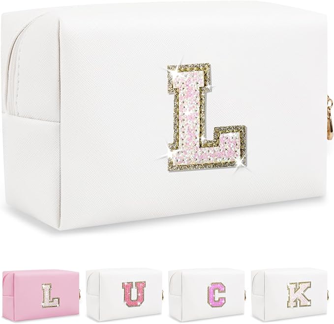 Initial letter patch makeup bag,
