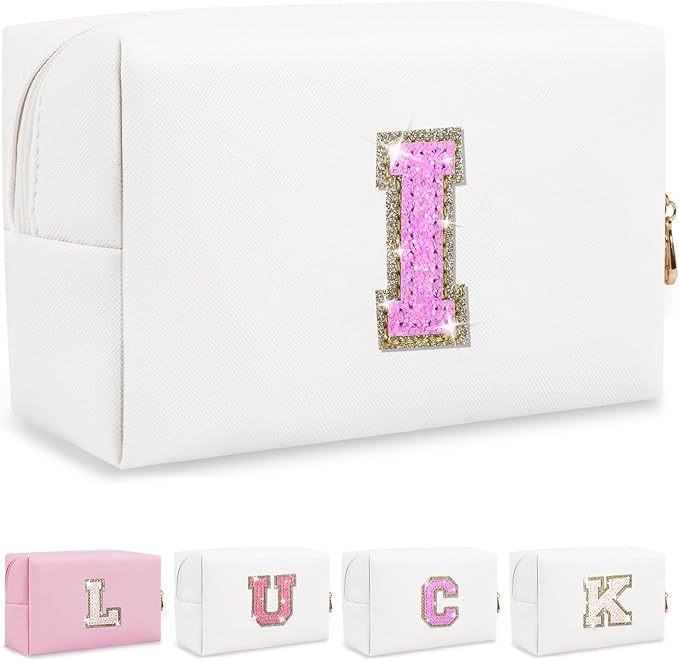 Initial letter patch makeup bag,