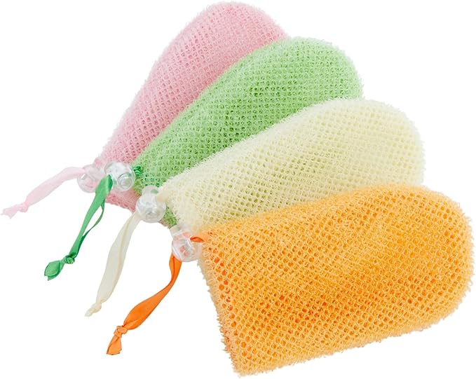 Juvale Soap Savers for Bar Soap with Drawstring Closure, Mesh Pouch for Exfoliating (4 Colors, 3.5 x 6 Inch) 4 Pack