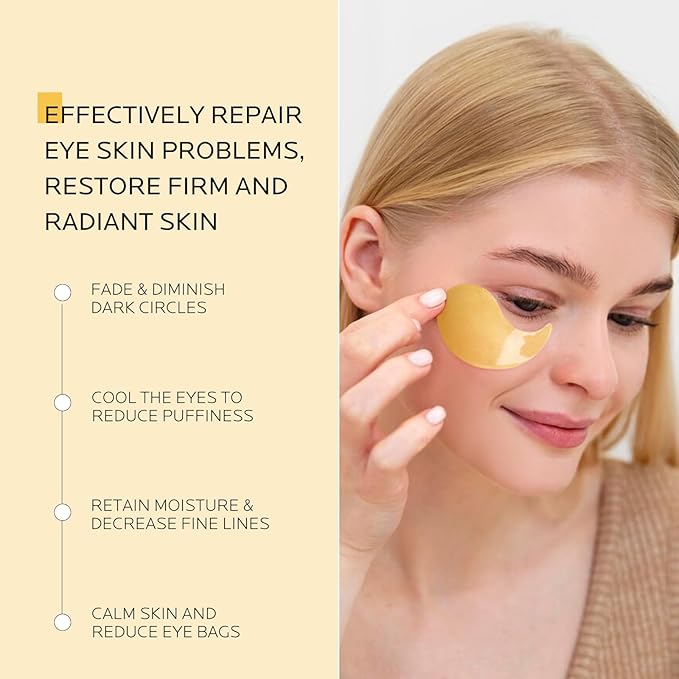Dr. Pure Under Eye Patches for Puffiness: 24K Gold Eye Mask Soothe Fine Lines Wrinkles with Collagen Vitamin C - Reduce Dark Circles Eye Gel Pad (30 Pairs)