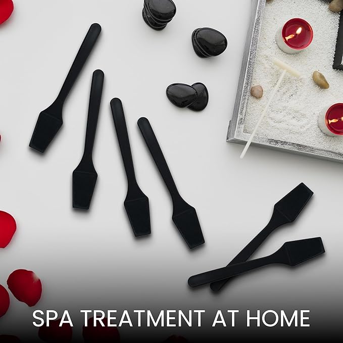 P 200pcs PANA Cosmetic Make Up Disposable Plastic 2.5" Spatulas Skin Care Facial Cream Mask Spatula (BLACK - 200 Pieces in a Box)