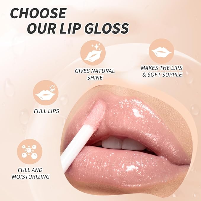 4 Pcs Hydrating Lip Gloss, ICE/MOON/SILK/PETAL High Moisturizing Oil Tint with Hyaluronic Acid, High Shine for Plumper Looking Lips (#A)