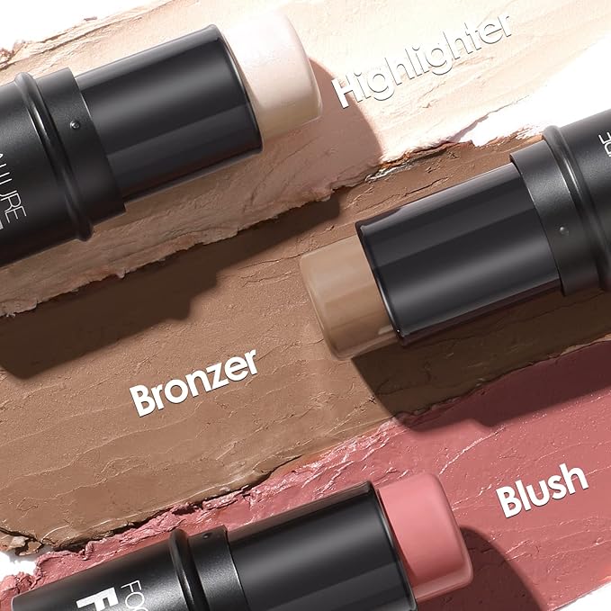 FOCALLURE 3 Pcs Cream Contour Sticks,Shades with Highlighter Finishing Makeup,LIGHT-SKIN