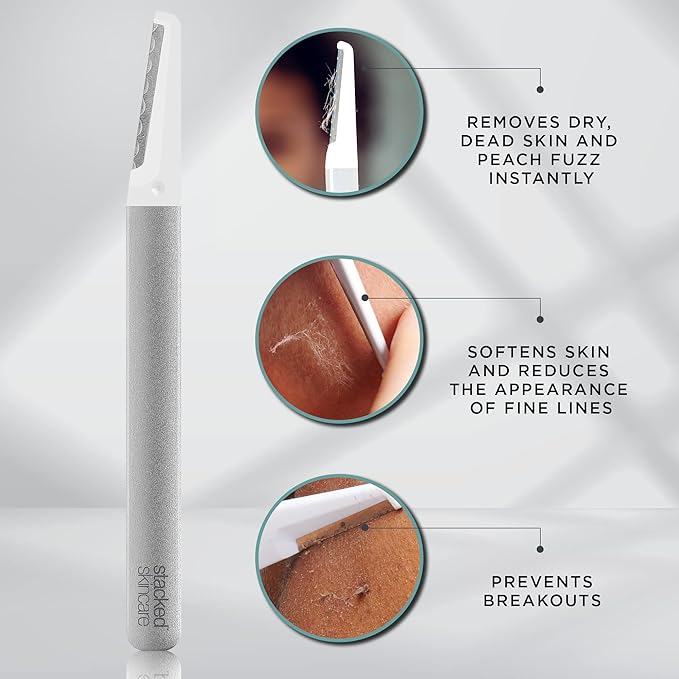 StackedSkincare | Replacement Dermaplaning Blades for Smooth, Radiant, Glowing Skin, Exfoliating Face Blades for Dermaplaning, No Brush or Scrub Needed, 3 Pack