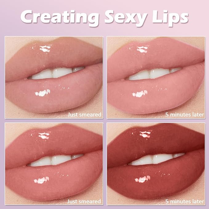 Sulily Glow Lip Oil,Pink Nourishing Tinted Lip Gloss,Plumping No-Sticky for Transparent High-shine Finish,Accumulate Jojoba Oil, Vegan (Jam)