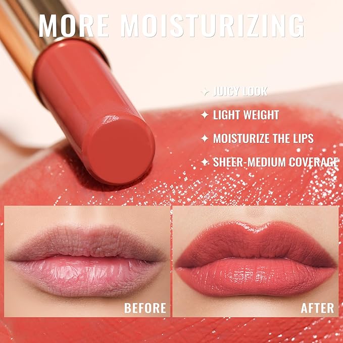 Oulac Moisturizing Shine Lipstick Red for Women - 2 in 1 Glossy Red Tinted Lip Balm, Hydrating Summer Lipstick for Dry Lips,Shine Juicy Finish Vegan 2.2g/0.07oz (16)