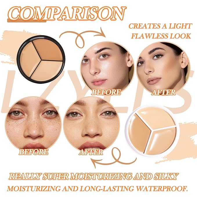 3 Colors Correcting Concealer Makeup Cream Contour Palette,Cream
