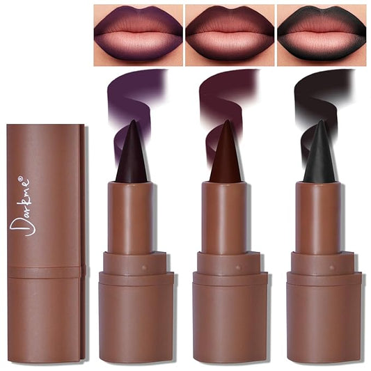 3 Colors 2 in 1 Gothic Lip Liner Set, Matte Purple Dark Red Black Lip Liner Plumping Smooth Creamy Lip Pencil, High Pigmented Long lasting Lip Stain Lipstick Goth Halloween Makeup, 05+07+08