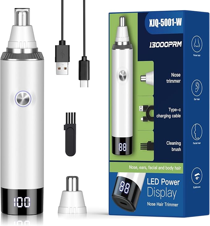 Ear & Nose Hair Trimmer with LED Display for Men Women,Painless USB Rechargeable Eyebrow & Facial & Nose Hair Trimmer Clipper,Professional IPX7 Waterproof Dual Edge Blades 12500 RPM
