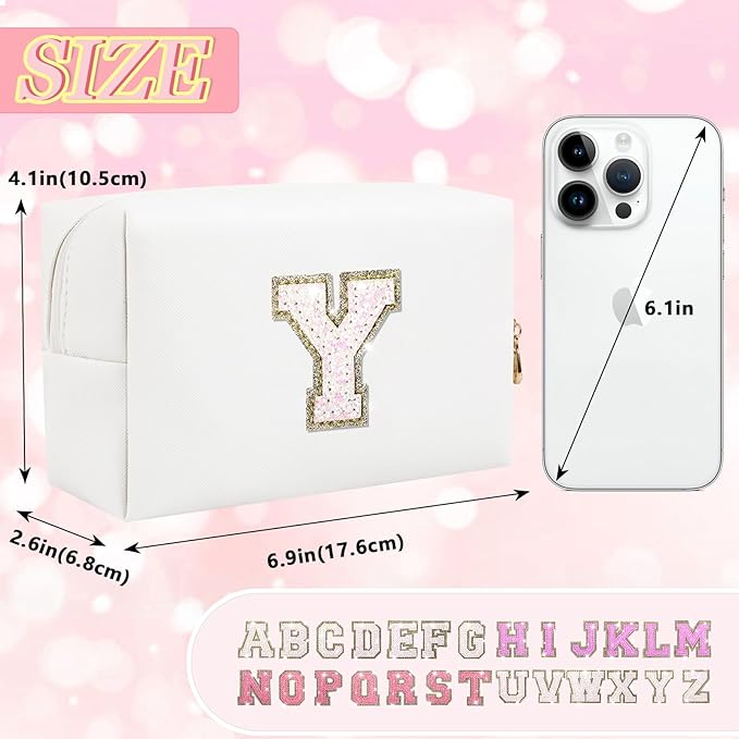 Initial letter patch makeup bag,