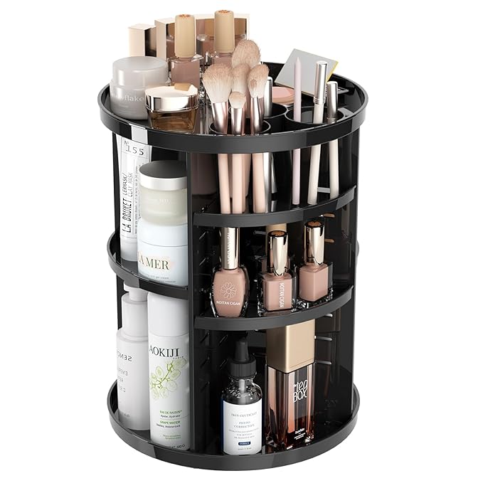 Rotating makeup organizer for vanity,