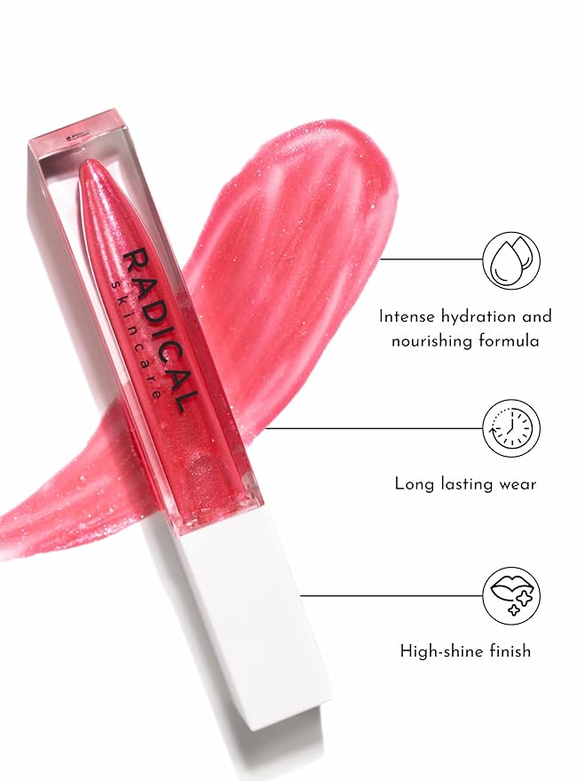 Radical Skincare Lip Luster Hyaluronic Infused Rose Lip Gloss – High Shine, Hydrating Formula for Soft, Radiant Lips | Cruelty-Free, Soy-Free, GMO-Free (5 ml)