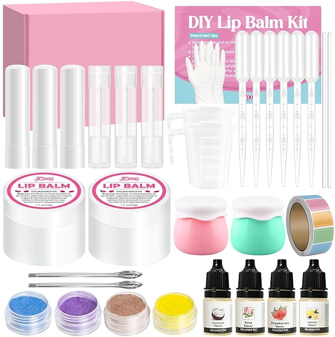 JCOOS Lip Gloss Making Kit, Lip Gloss Set for Teens Lip Kit Fun DIY Lipgloss Making Kit, Diy Lip Balm Kit Make Your Own Lip Gloss Making Kit, Moisturizing Lip Balm Base, Natural Beeswax, Lip Balm