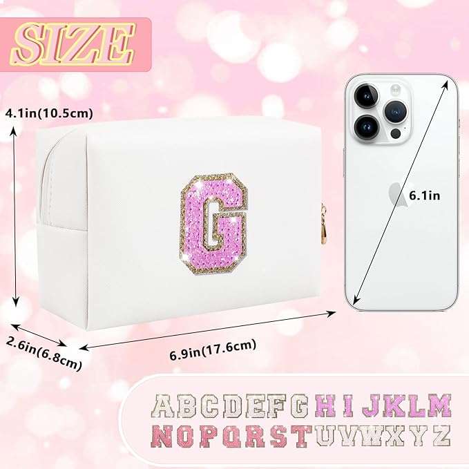 Initial letter patch makeup bag,