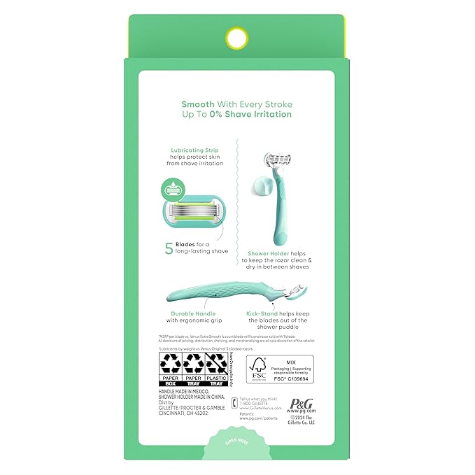 Venus Extra Smooth Women's Razor with Reusable Razor Handle, 5 Razor Blade Refills and Shower Holder