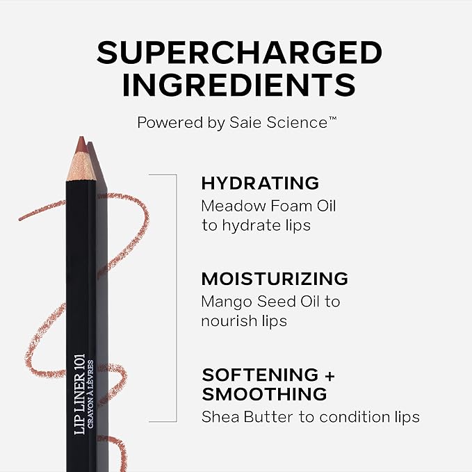 Saie Lip Liner 101 - Lip Pencil Made with a Creamy, Soft Matte Formula for a Naturally Framed or Fully Filled Look - Supercharged with Shea Butter & Jojoba Oil - Tease (.05 oz)