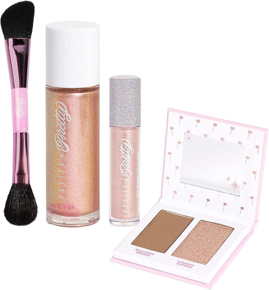 Petite 'n Pretty Makeup Set for Kids (Gold) - Face & Body Makeup for Kids, Tweens, Teens - Highlighter, Body Shimmer Glitter, Lip Gloss, Makeup Brush, Made in the USA