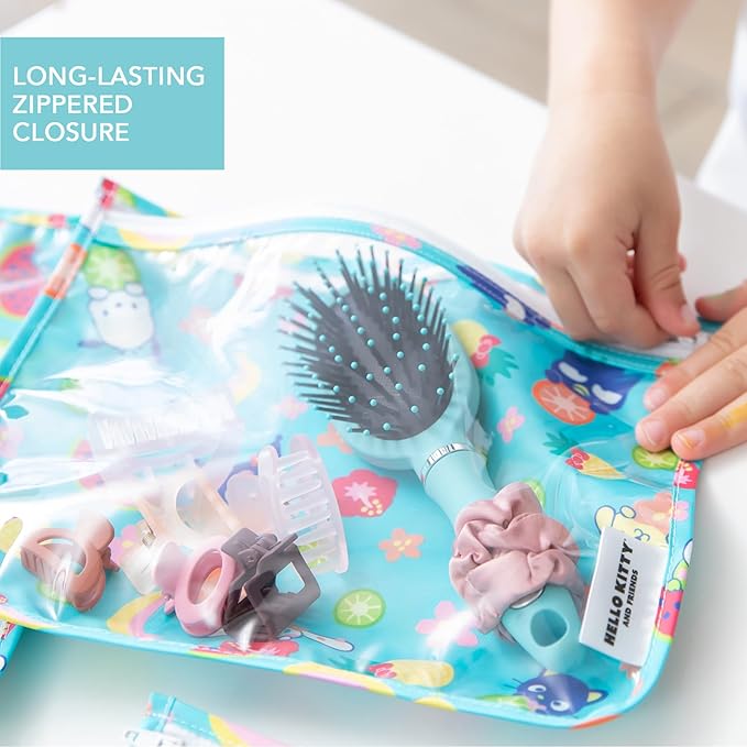 Bumkins Travel Bag, Toiletry, TSA Approved Pouch, Zip Bag, Quart Size Airline Compliant, Clear-Sided, Baby, Diaper Bag Organization, Makeup, Accessories, Packing, Set of 3 Sizes, Hello Kitty