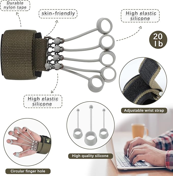 Finger Exerciser Finger Stretcher Finger Resistance Band Guitar 20 LB)