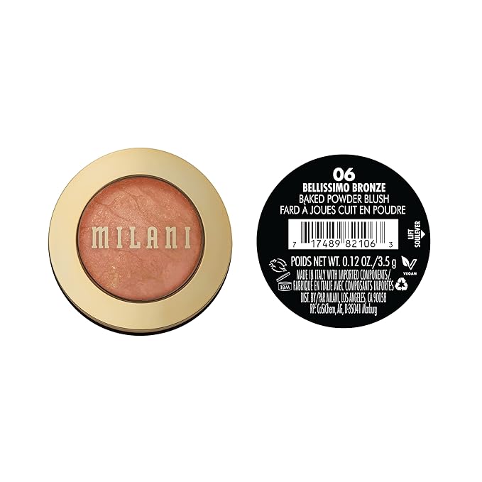 Milani Baked Blush, Powder Blush for Cheeks, Cruelty Free Makeup - Shape, Contour & Highlight Face for a Shimmery or Matte Finish -Bellissimo Bronze