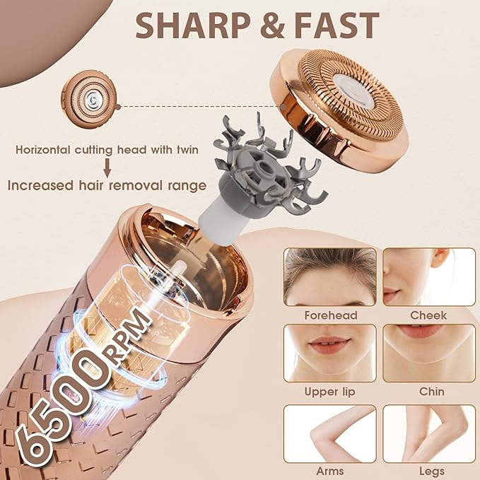 Facial Hair Removal for Women, Rechargeable Hair Removal Device, Painless Face Electric Razor/Shaver for Lip, Arms, Face, Peach Fuzz(Blush)