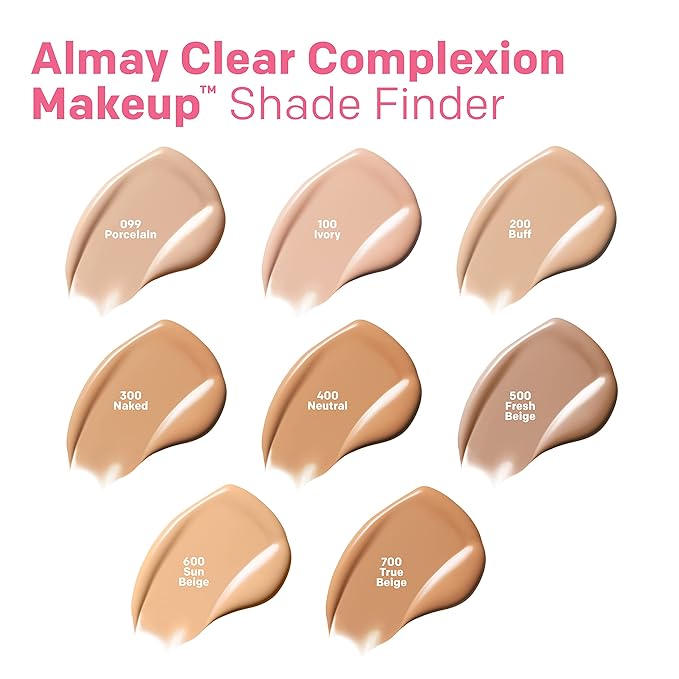 Almay Clear Complexion Acne Foundation Makeup with Salicylic Acid, Medium Coverage, Soft Matte Finish, Hypoallergenic, Cruelty- & Fragrance-Free, Dermatologist Tested, 600 Sun Beige, 1 fl oz