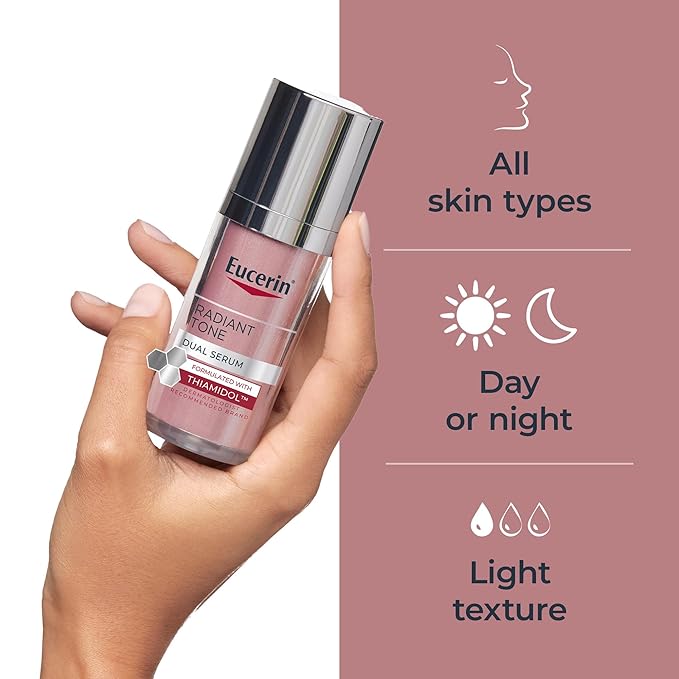 Eucerin Radiant Tone Dual Serum Dark Spot Corrector, Dark Spot Serum with Thiamidol and Hyaluronic Acid, Helps Visibly Reduce the Look of Persistent Dark Spots, 1 Fl Oz Bottle