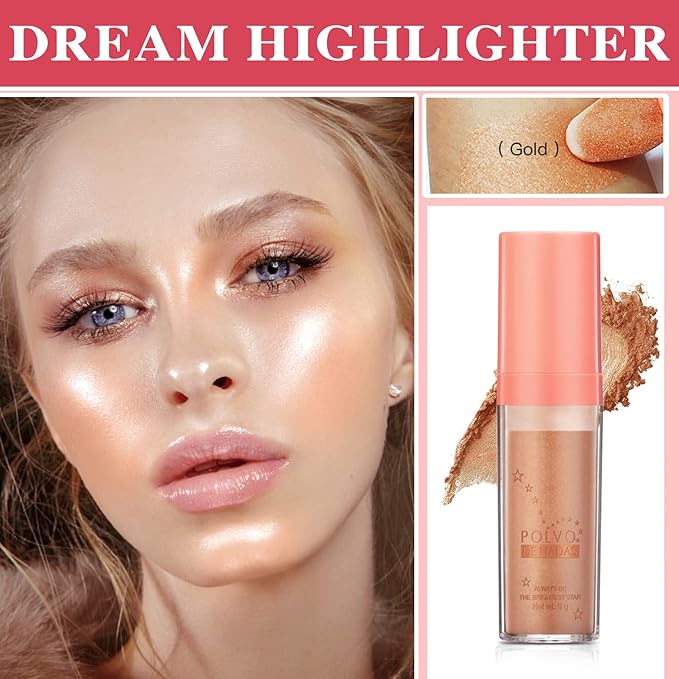 Polvo De Hadas Highlighter Powder Stick Body Face Makeup Gift-Gold