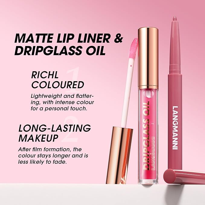 LANGMANNI 6 Matte Lip Liner With 6 Nourishing Lip Oil Lip Gloss Set, Long-Lasting And Hydrating 2 IN 1 Makeup Set, Beauty Daily Cosmetics Gift for Girls